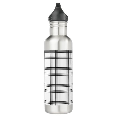 White Plaid Tartan With Black Lines Stainless Steel Water Bottle