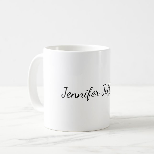 White Plain Modern Handwriting Your Name Coffee Mug (Front Left)