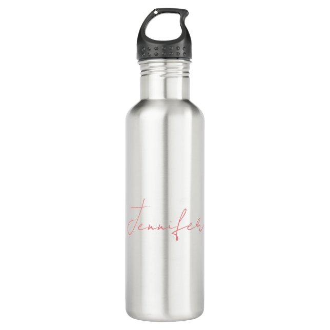 White Plain Modern Handwriting Your Name Stainless Steel Water Bottle (Front)