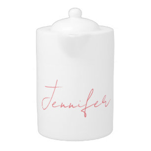 White Plain Modern Handwriting Your Name Teapot