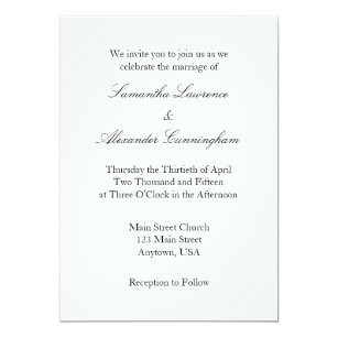 Plain Wedding Invitations Zazzle White Plain Simple Wedding Invitation