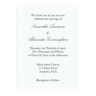Text Only Invitations Announcements Zazzle White Plain Simple Wedding Invitation
