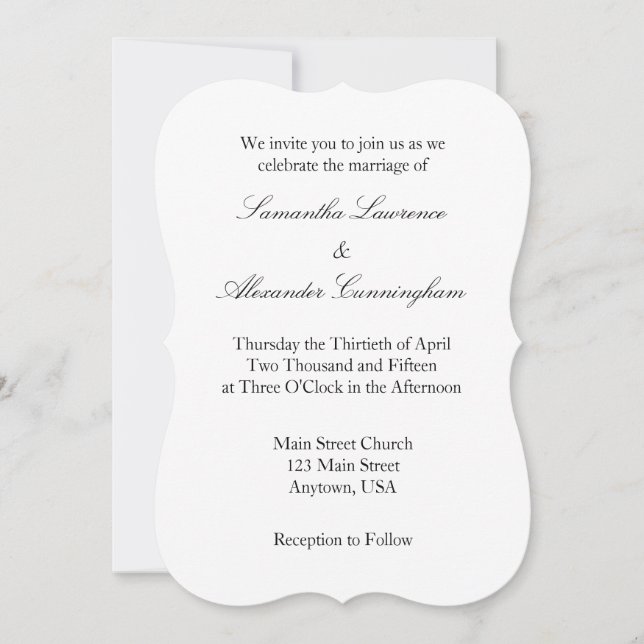 White Plain Simple Wedding Invitation (Front)