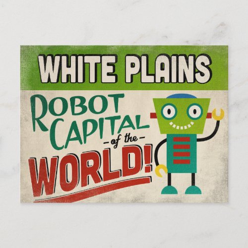 White Plains New York Robot _ Funny Vintage Postcard