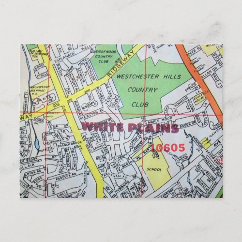 WHITE PLAINS NY Vintage Map Postcard