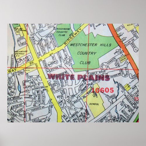 White Plains NY Vintage Map Poster