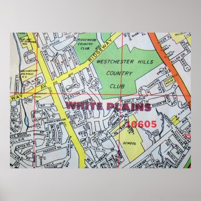 White Plains, NY Vintage Map Poster (Front)