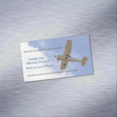 White Plane Flight School Instructor Pilot  Business Card Magnet
