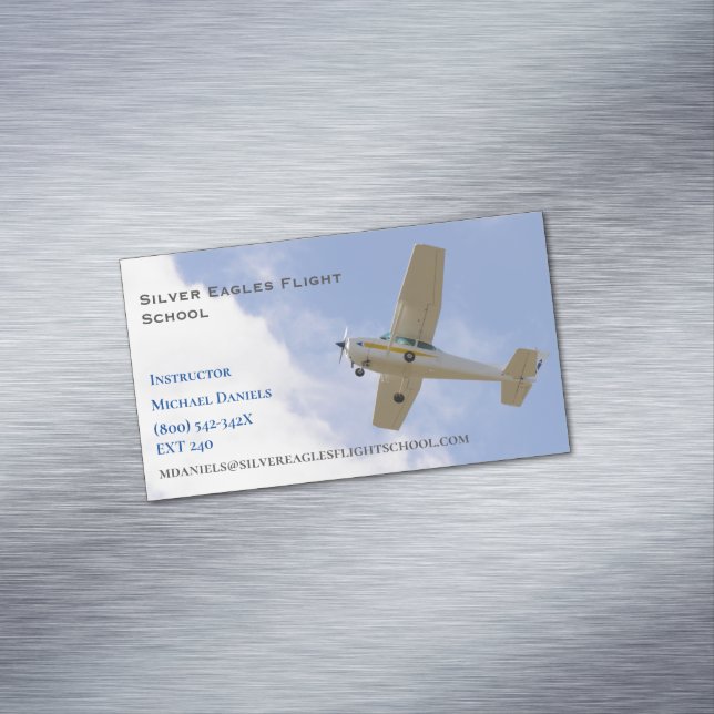 White Plane Flight School Instructor Pilot  Business Card Magnet (In Situ)