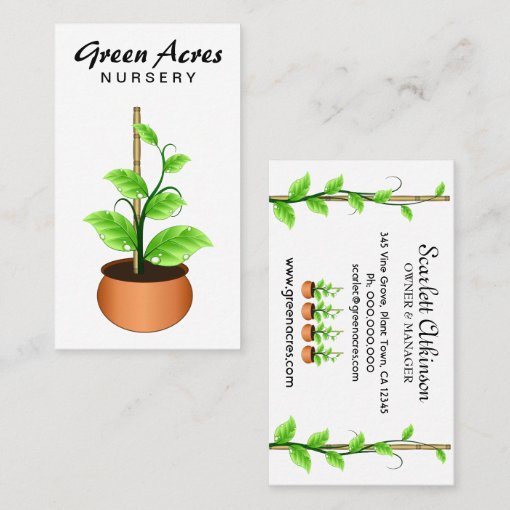 White Plant Nursery Business Cards Template Zazzle