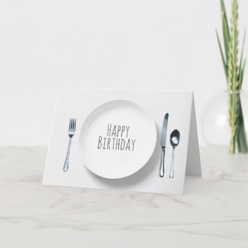 white plate with silverware birthday card