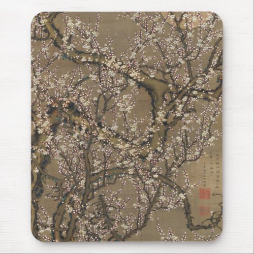 White Plum Blossoms and Moon by Ito Jakuchu Mouse Pad