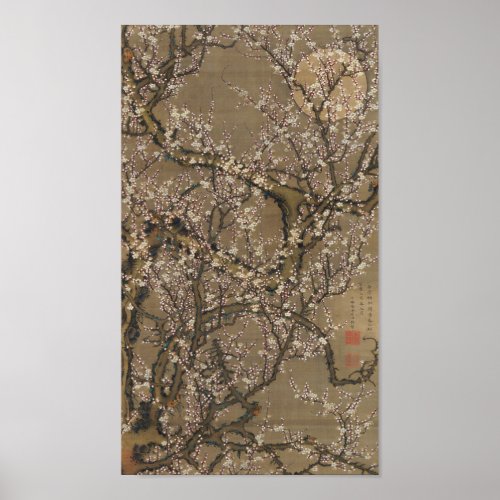 White Plum Blossoms and Moon by Ito Jakuchu Poster