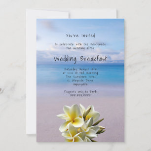 White Plumeria Beach Background Wedding Breakfast Invitation