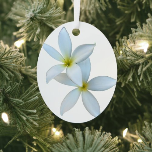 White Plumeria Bloom Metal Ornament