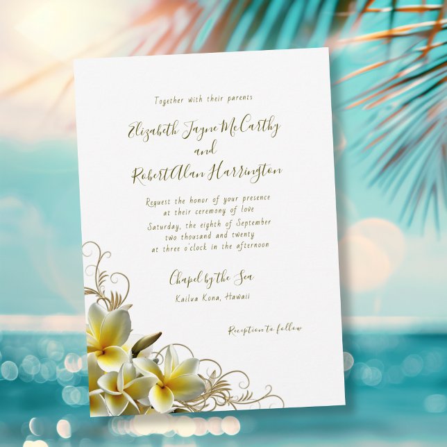 White Plumeria Custom Island Wedding Invitation (Creator Uploaded)