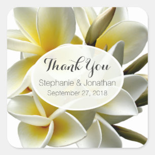 White Plumeria Custom Wedding Favor Labels