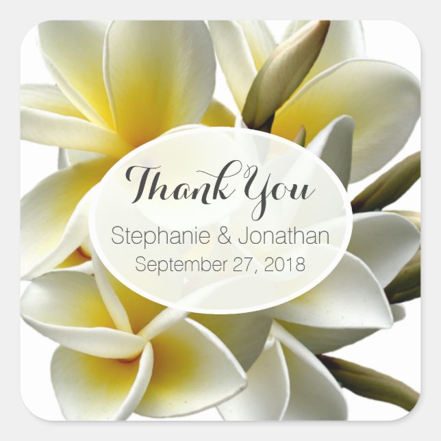 White Plumeria Custom Wedding Favor Labels (Front)