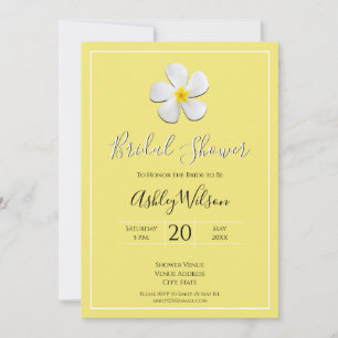 White Plumeria Flower on Yellow, Bridal Shower Invitation