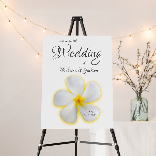 White Plumeria Flower, Wedding Welcome Sign (In Situ (Stand))