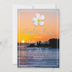White Plumeria Flower with Golden Sunset, Couples Invitation