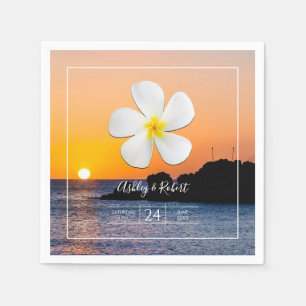 White Plumeria Flower with Golden Sunset, Napkins