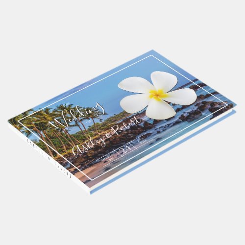 White Plumeria Flower with Tropical Beach Wedding Guest Book