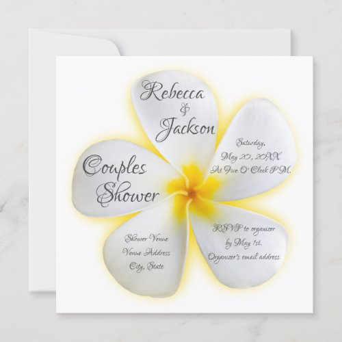 White Plumeria Flower Yellow Couples Shower Invitation