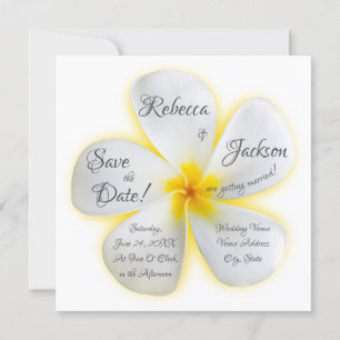White Plumeria Flower, Yellow, Wedding, Save Date Invitation