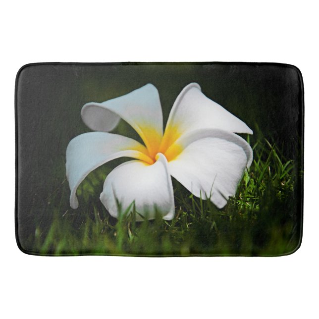 White Plumeria Frangipani Hawaii Flowers Bathroom Mat (Front)