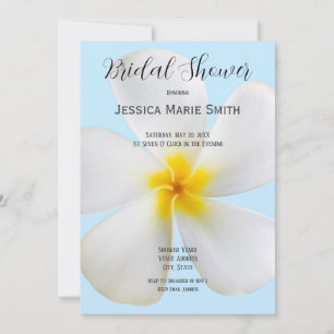 White Plumeria on Blue, Floral, Bridal Shower Invitation