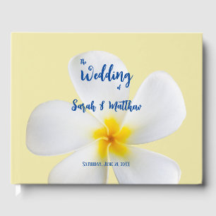 White Plumeria on Yellow, Tropical, Floral, Guest Book