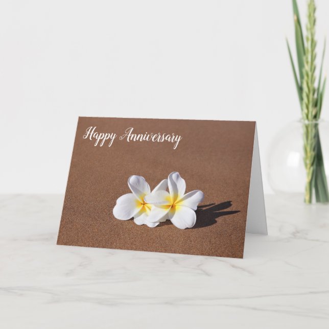 White Plumeria Sandy Beach Greeting Card (Front)