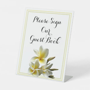 White Plumeria Table Sign Our Guest Book