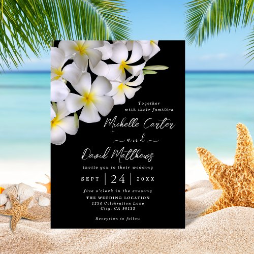 White Plumeria Temple Tree Wedding Invitation 