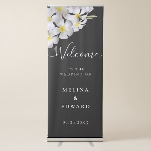 White Plumeria Temple Tree Wedding Welcome Retractable Banner