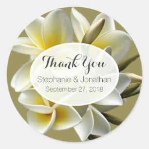 White Plumeria Wedding Thank You Favor Stickers