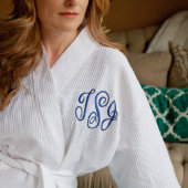 White Plus Size Waffle Robe with Blue Monogram (Front)