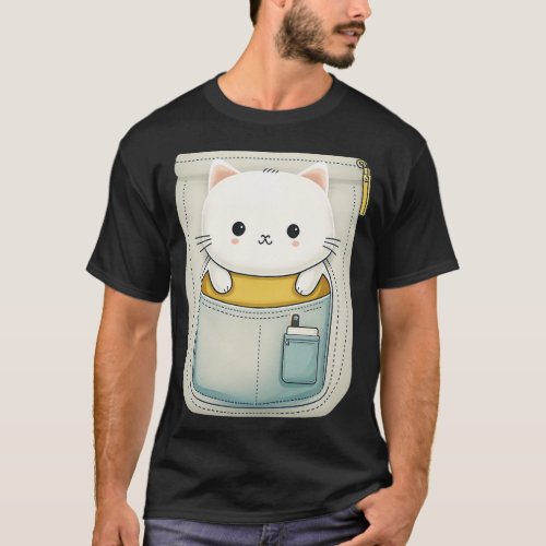 White Pocket Cat T_Shirt