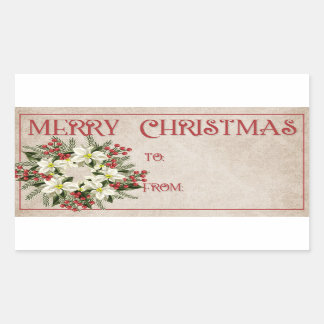 White Poinsetta Wreath | Merry Christmas Rectangular Sticker
