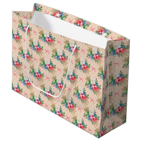 White  Poinsettia and Gift Boxes  Large Gift Bag