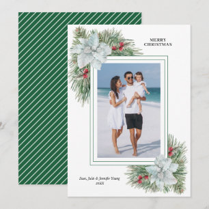 White Poinsettia and Pines Christmas Photo Holiday Card