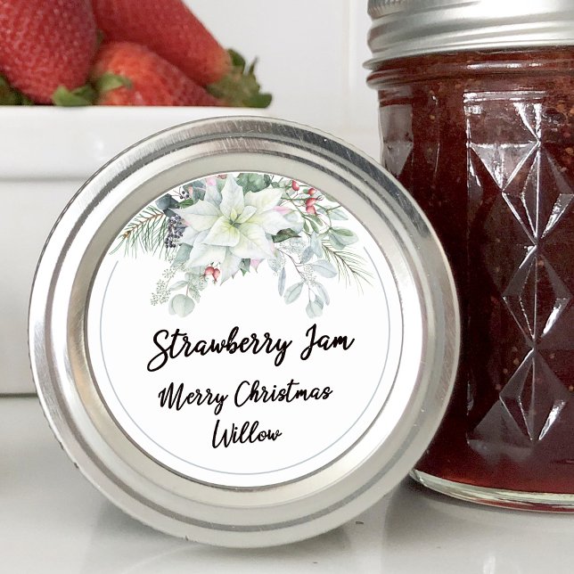 White Poinsettia Blank Homemade Mason Jar Classic Round Sticker (White Poinsettia Blank Homemade Mason Jar Classic Round Sticker)