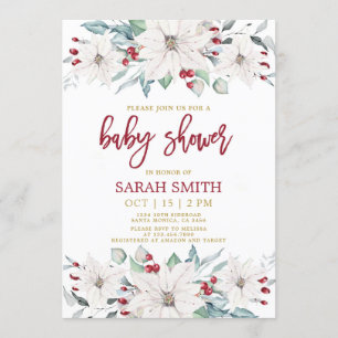 White poinsettia Christmas Baby Shower Invitation