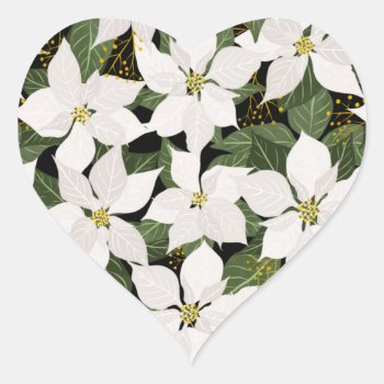 White Poinsettia Christmas Floral Heart Sticker by prettypicture at Zazzle