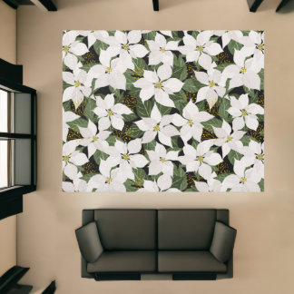 White Poinsettia Christmas Floral Rug