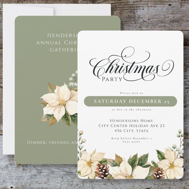 White  Poinsettia Christmas Party  Invitation (Creator Uploaded)