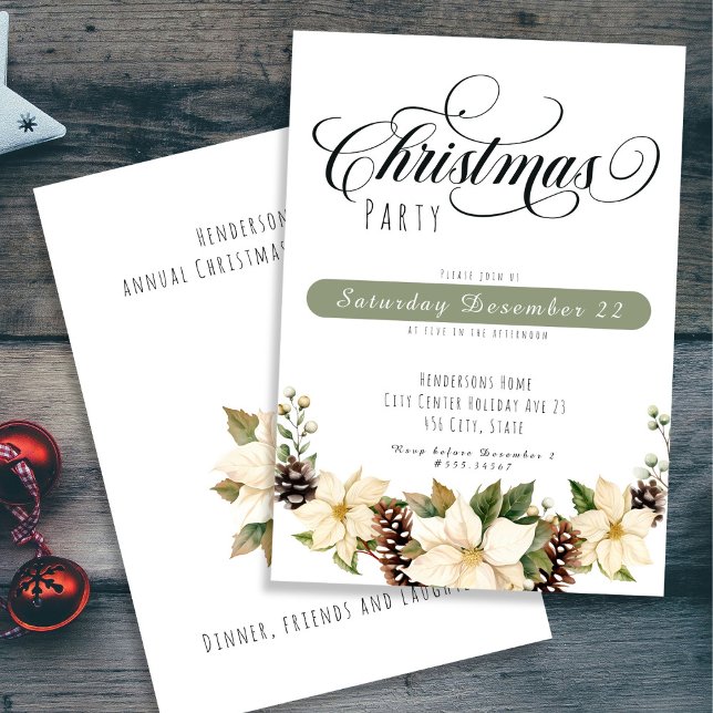 White  Poinsettia Christmas Party  Invitation (Creator Uploaded)