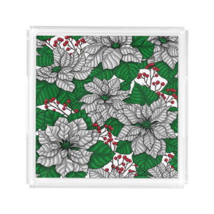 White poinsettia, Christmas pattern Acrylic Tray