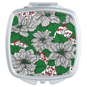White poinsettia, Christmas pattern Compact Mirror